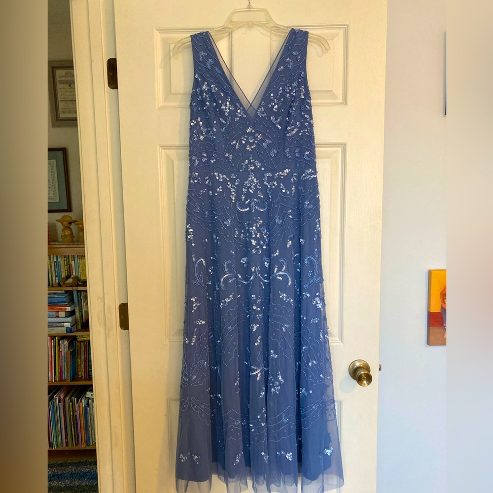 Adrianna Papell, Size 6, French Blue Beaded Ankle Length Dress